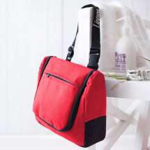 Kulturtasche mit Haken, aus wasserabweisenden Nylon, und Namensbestickung. 